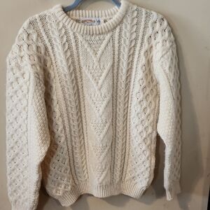James Pringle  Wool  Cream Cable Knit Crewneck Sweater Medium